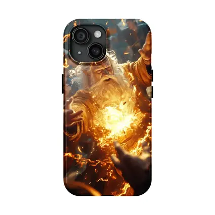 Ancient Wizard Casting Golden Fire Magic