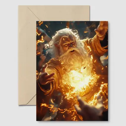 Ancient Wizard Casting Golden Fire Magic