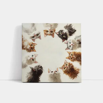 Fluffy Kittens Circle Oil Painting Art