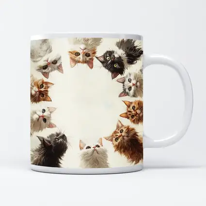 Fluffy Kittens Circle Oil Painting Art