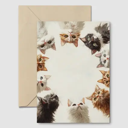 Fluffy Kittens Circle Oil Painting Art