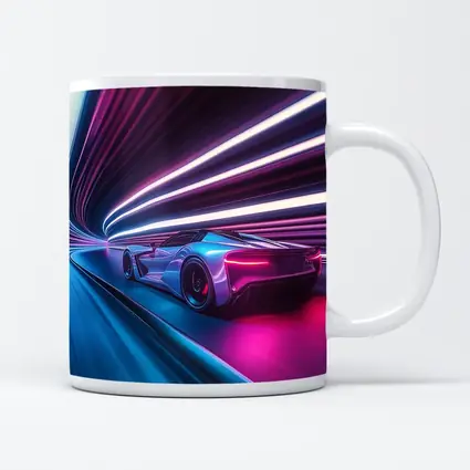 Supercar Speeding Through Neon Light Tunnel