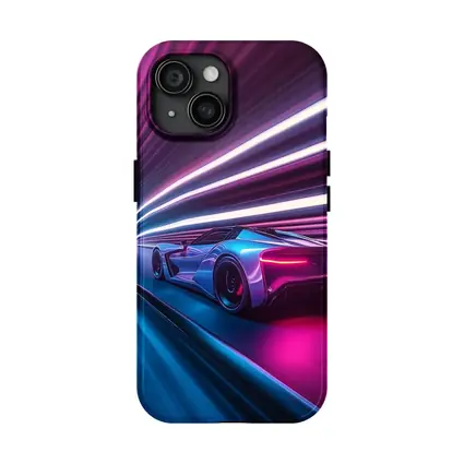Supercar Speeding Through Neon Light Tunnel