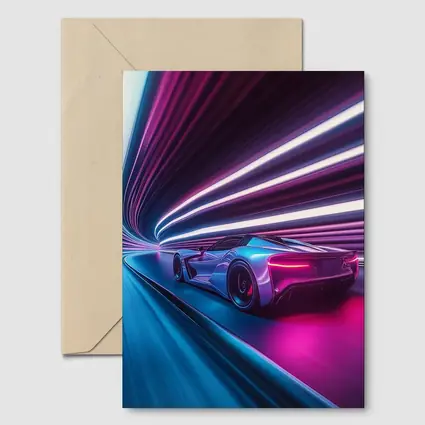 Supercar Speeding Through Neon Light Tunnel