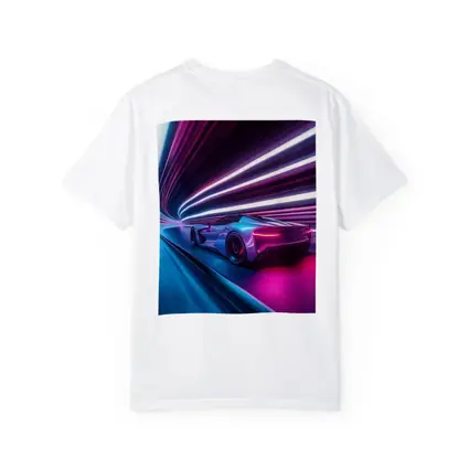 Supercar Speeding Through Neon Light Tunnel