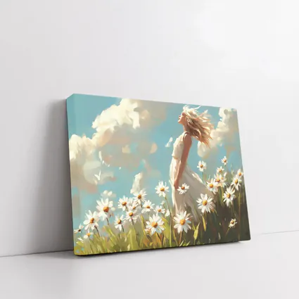 Woman in Daisy Field Oil Painting Art