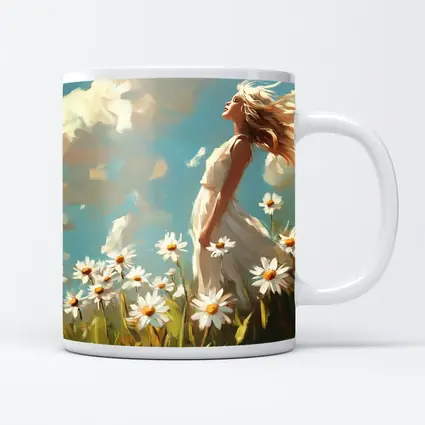 Woman in Daisy Field Oil Painting Art
