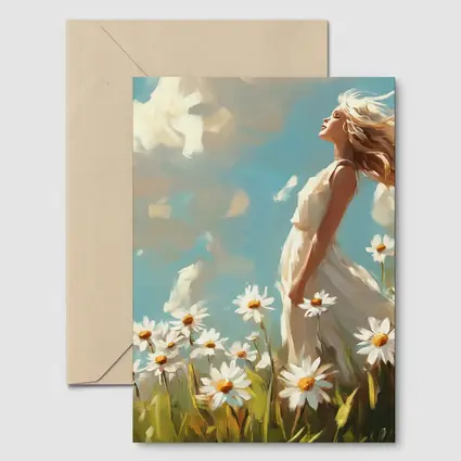 Woman in Daisy Field Oil Painting Art