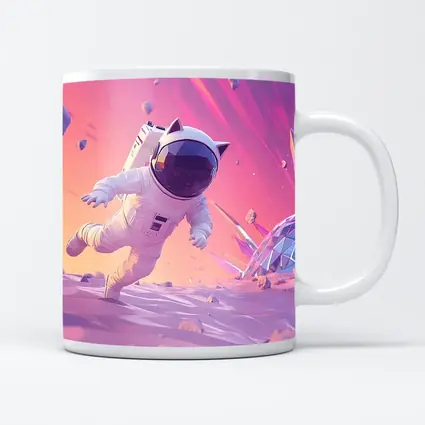 Cartoon Astronaut Cat Running On Alien Planet
