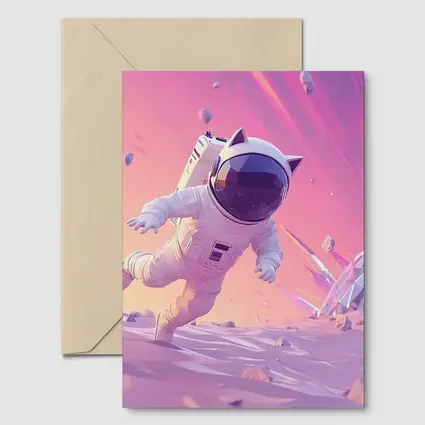 Cartoon Astronaut Cat Running On Alien Planet