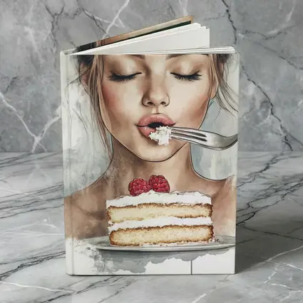 Woman Eating Raspberry Cake Watercolor Art