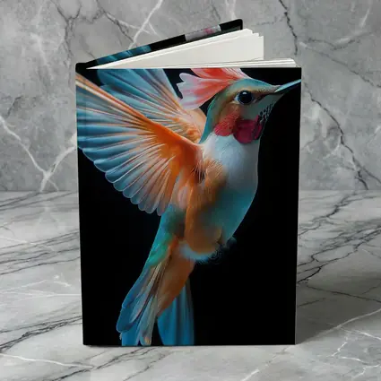 Colorful Hummingbird Flying on Black Background