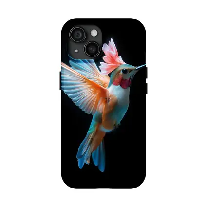 Colorful Hummingbird Flying on Black Background