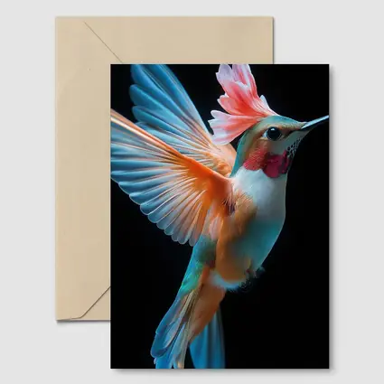 Colorful Hummingbird Flying on Black Background