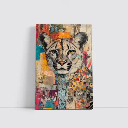 Cougar Portrait Colorful Collage Street Art