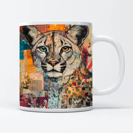 Cougar Portrait Colorful Collage Street Art