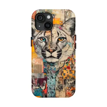 Cougar Portrait Colorful Collage Street Art