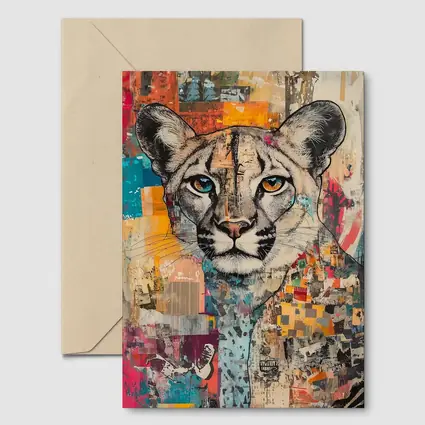 Cougar Portrait Colorful Collage Street Art