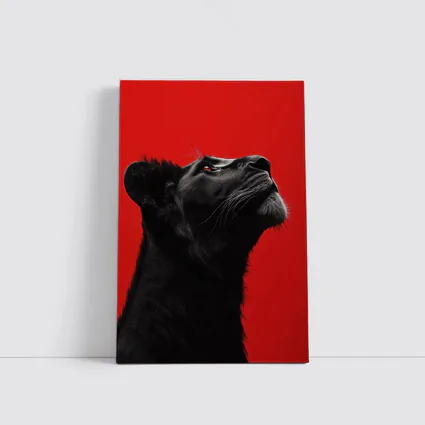 Black Panther Portrait On Red Background