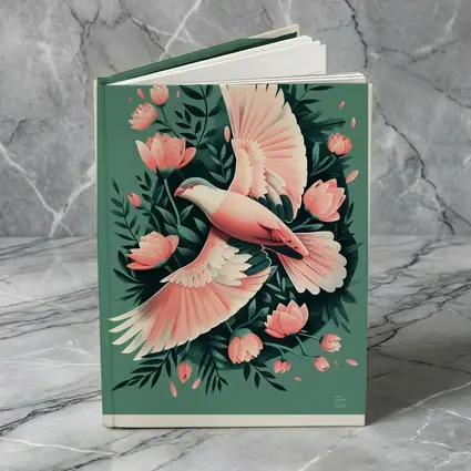 Pink Dove Flying Among Coral Flowers