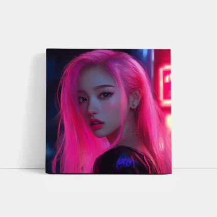 Pink Hair Girl Neon City Night Portrait