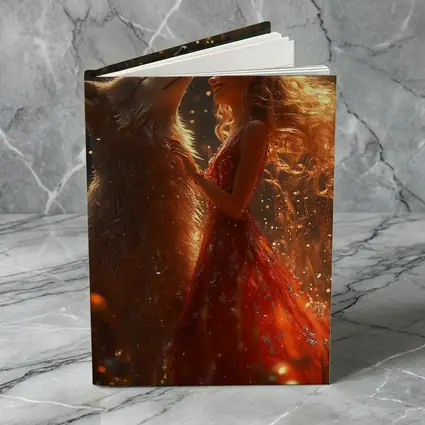 Woman in Red Dress Dancing with Wolf