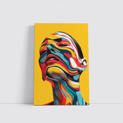 Abstract Woman Face Swirling Colors Yellow Background