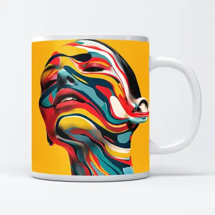 Abstract Woman Face Swirling Colors Yellow Background