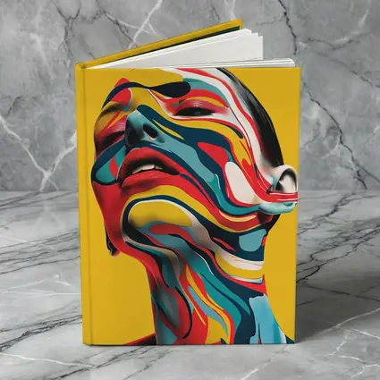 Abstract Woman Face Swirling Colors Yellow Background