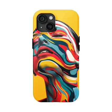 Abstract Woman Face Swirling Colors Yellow Background