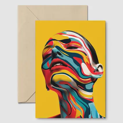 Abstract Woman Face Swirling Colors Yellow Background