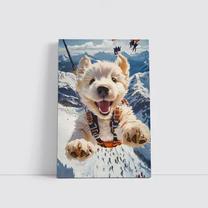 West Highland Terrier Skydiving Snowy Mountain Background