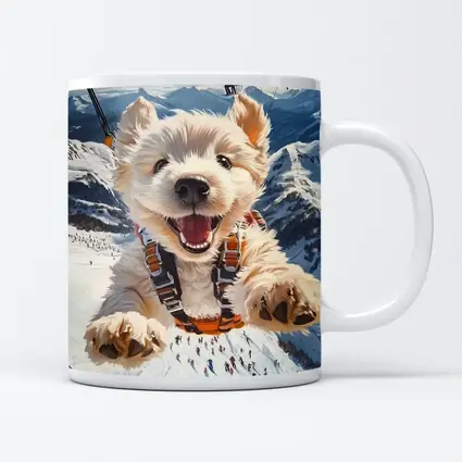 West Highland Terrier Skydiving Snowy Mountain Background