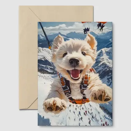 West Highland Terrier Skydiving Snowy Mountain Background