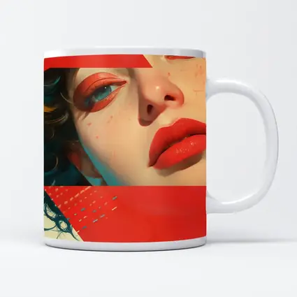 Bold Red Makeup Woman Pop Art Style