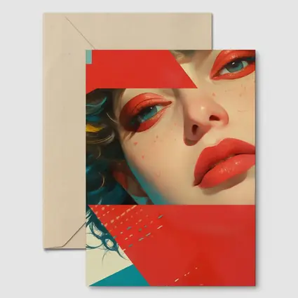Bold Red Makeup Woman Pop Art Style
