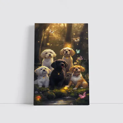Cute Dogs Gathering in Enchanted Forest