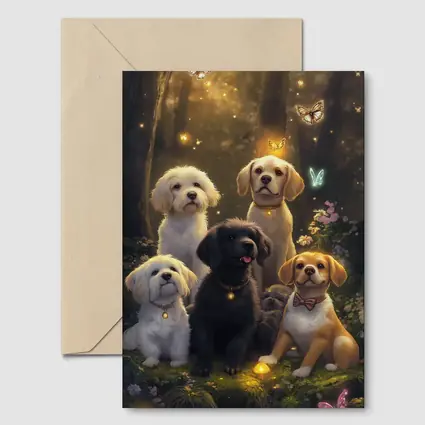 Cute Dogs Gathering in Enchanted Forest