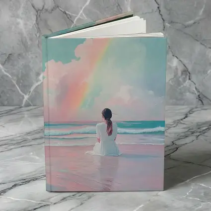 Woman Sitting Beach Pastel Rainbow Oil Painting