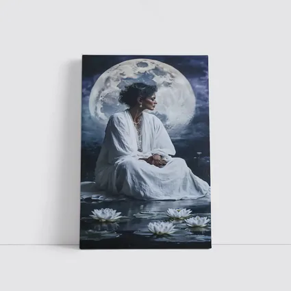 Woman in White Lotus Moonlight Fantasy Art