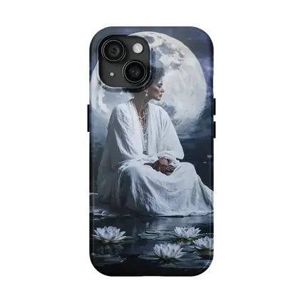 Woman in White Lotus Moonlight Fantasy Art