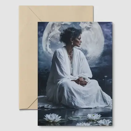 Woman in White Lotus Moonlight Fantasy Art