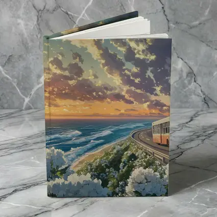 Anime Bus Coastal Road Sunset Ocean
