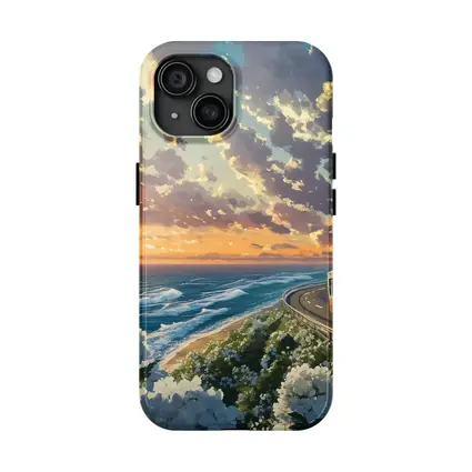 Anime Bus Coastal Road Sunset Ocean