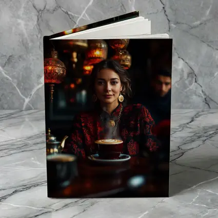 Woman in Turkish Cafe with Ornate Lanterns