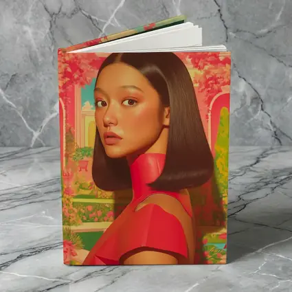 Asian Woman Portrait Pink Garden Illustration Art