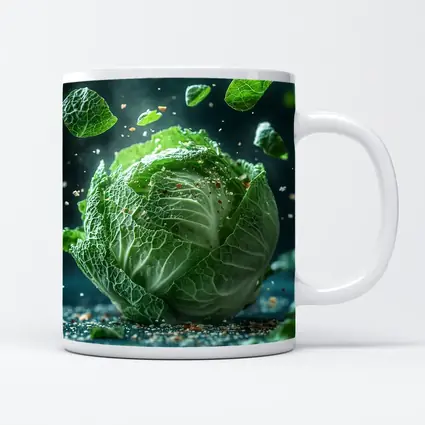 Fresh Green Cabbage Floating Dark Background