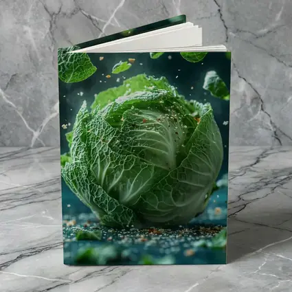 Fresh Green Cabbage Floating Dark Background
