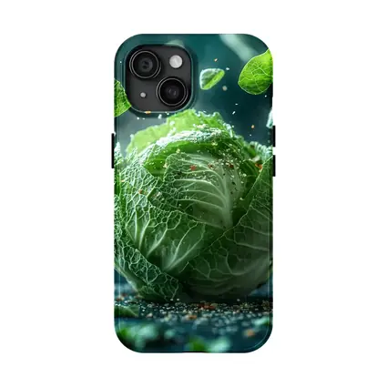 Fresh Green Cabbage Floating Dark Background