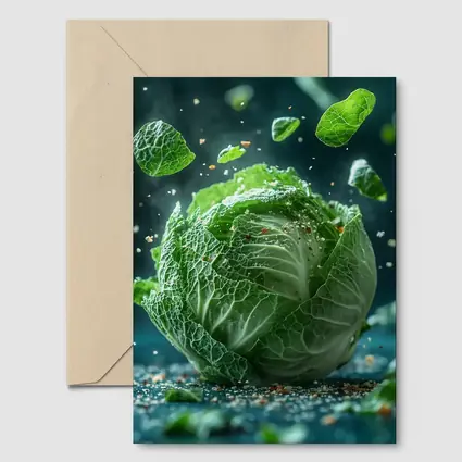 Fresh Green Cabbage Floating Dark Background